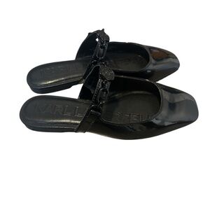 KARL LAGERFELD PARIS Women's Zilla Square Toe Mule Flats Black Size 5